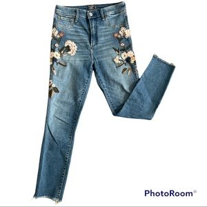 Abercrombie & Fitch high rise ankle jeans with flower embroidery